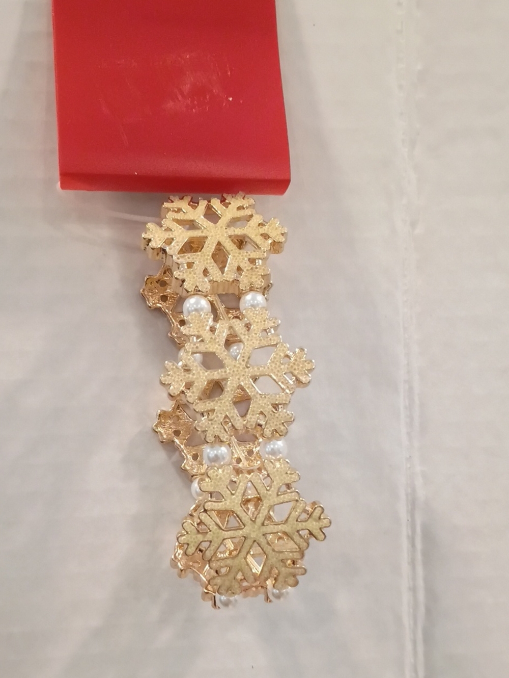 Gold Snowflake Pearl Accent Bracelet - Women Jewelry